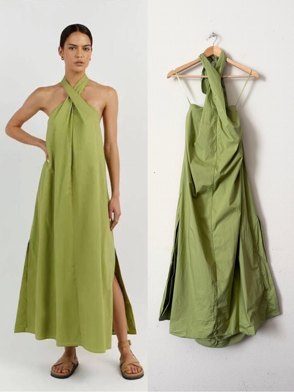 DISSH US 2 Olivia lime green twist halterneck slit hem midi dress